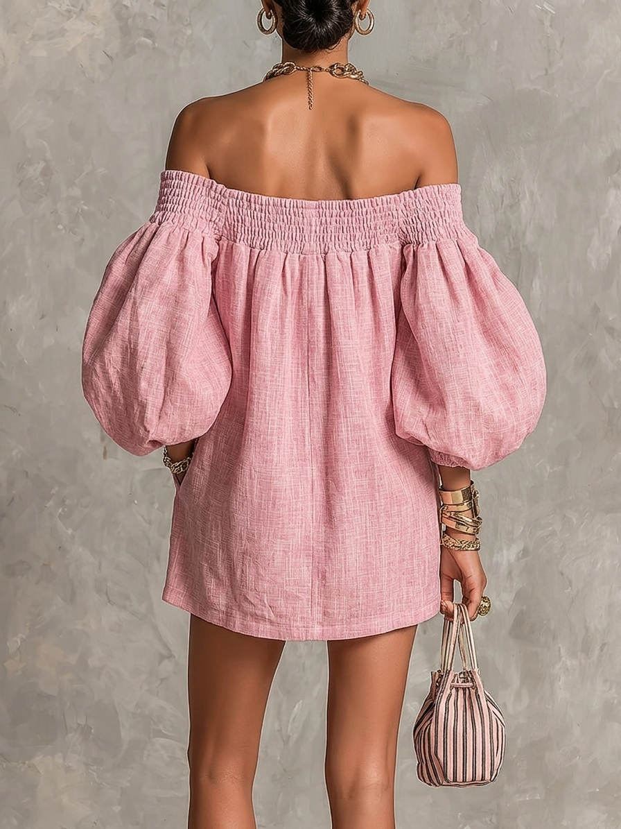 Violette | Pink A-line mini dress with puff sleeves