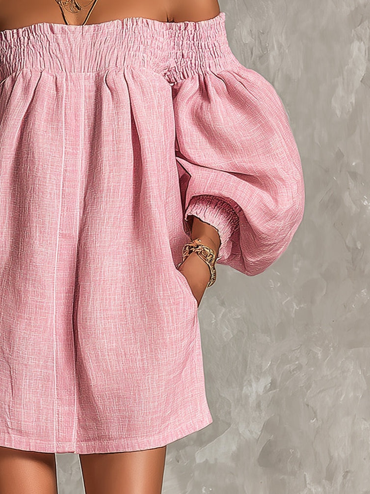 Violette | Pink A-line mini dress with puff sleeves