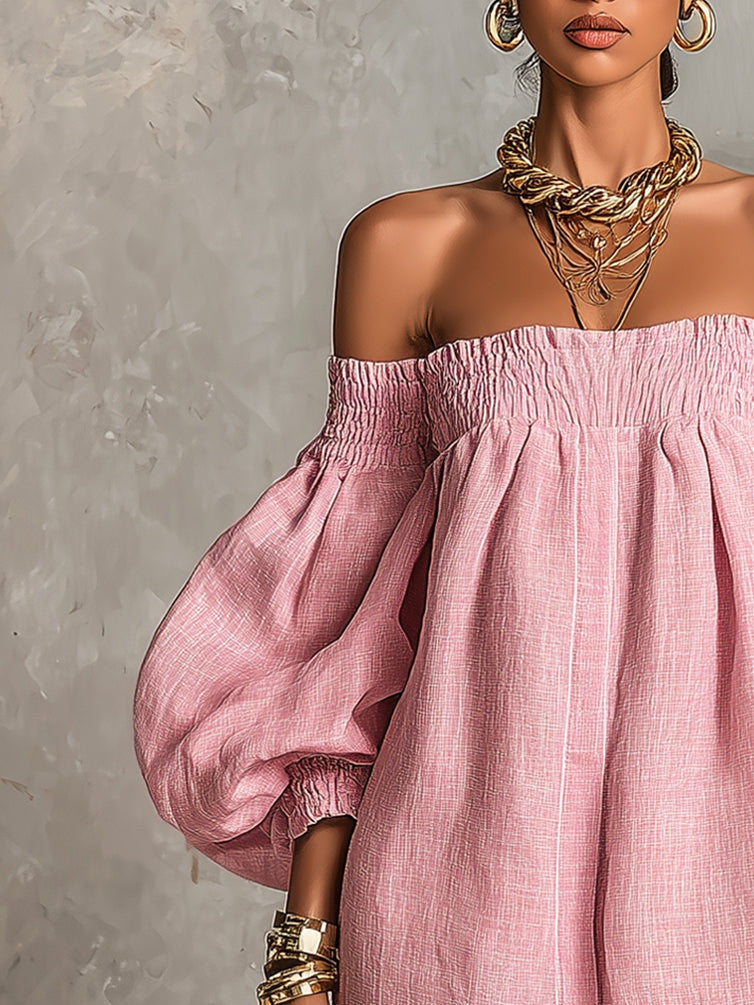 Violette | Pink A-line mini dress with puff sleeves