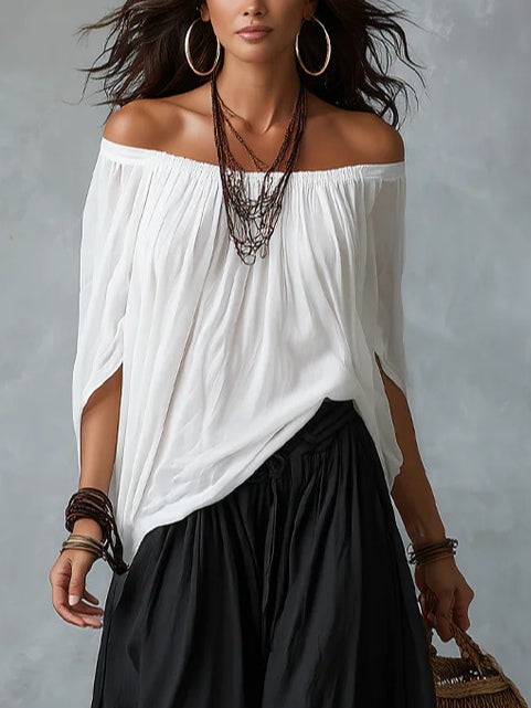 Off-Shoulder Top & Lantern Pants Set, Rayon Blend
