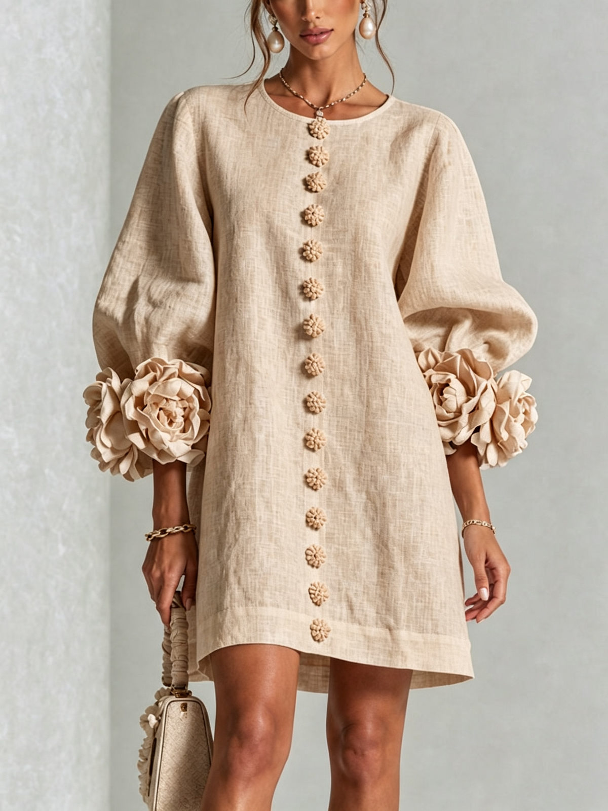 Laura | White Mini Dress with Floral Buttons™
