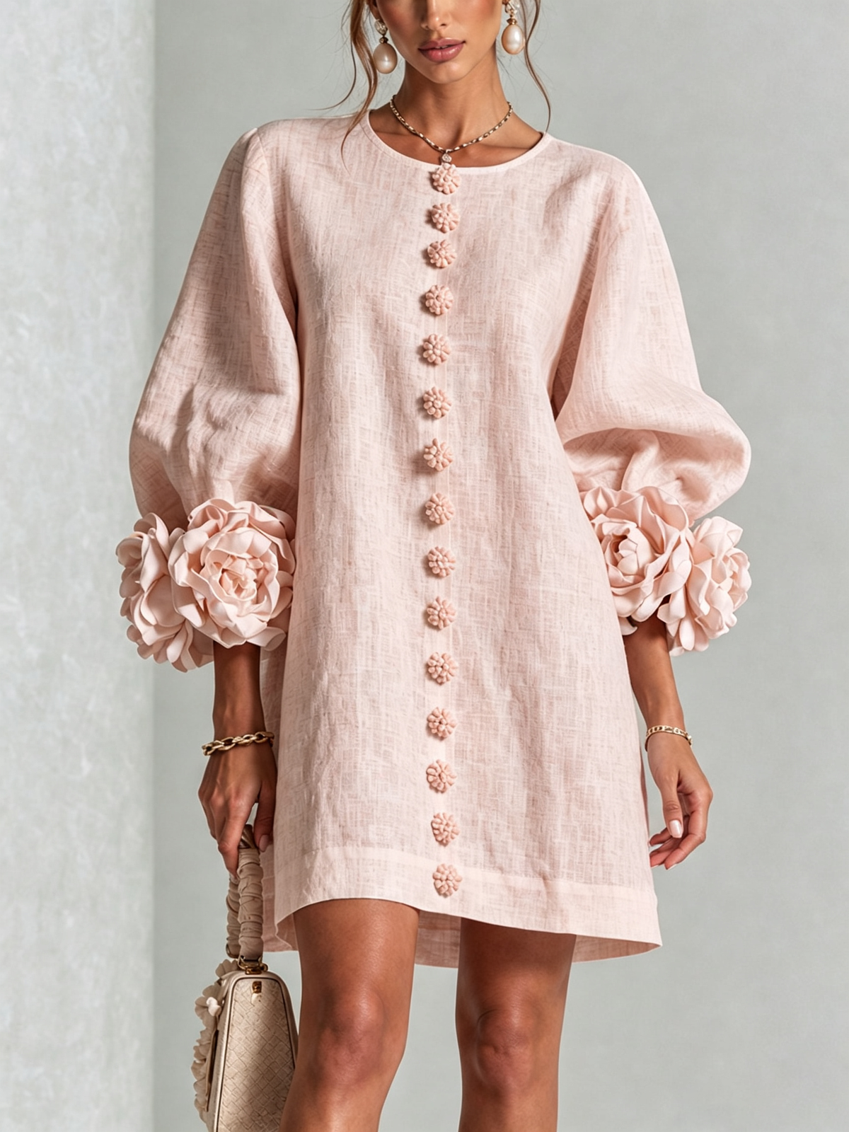 Laura | White Mini Dress with Floral Buttons™