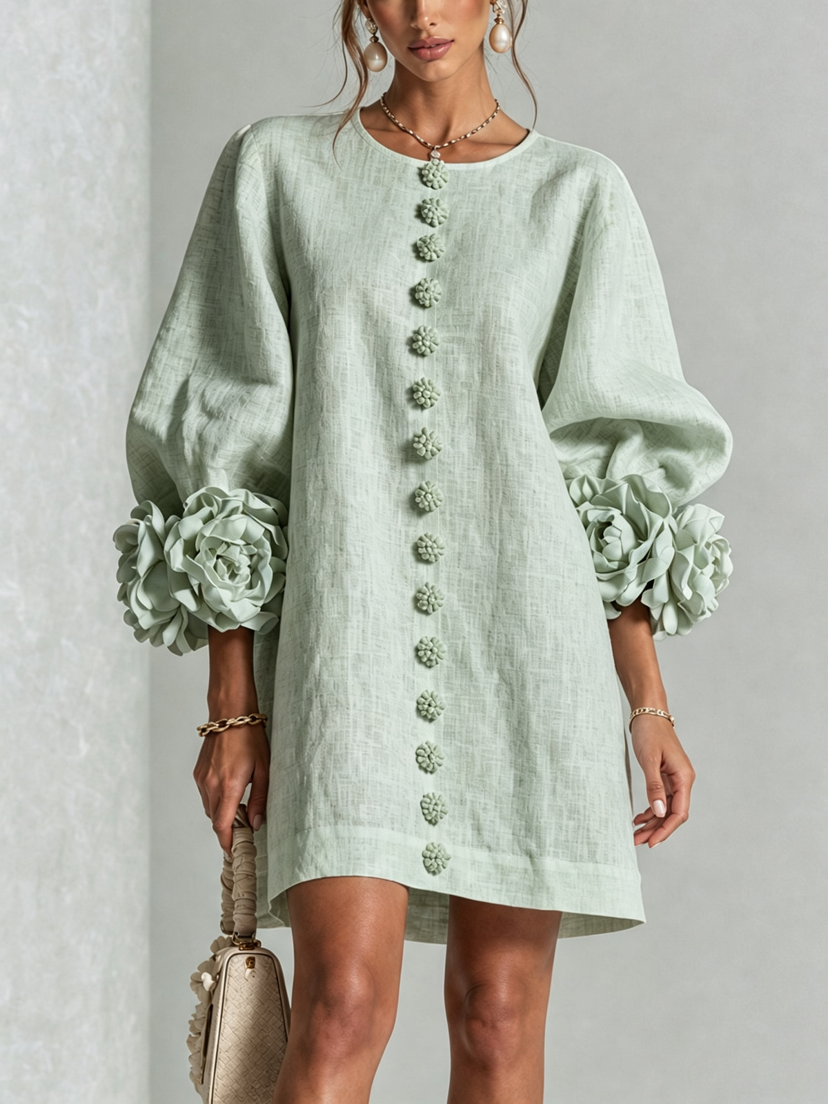 Laura | White Mini Dress with Floral Buttons™