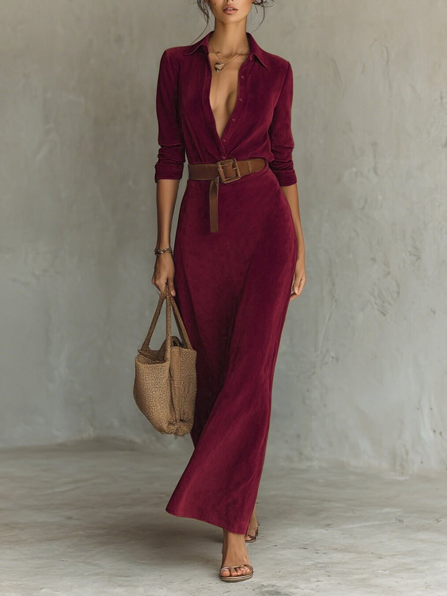 Corentine | Maxi Sweatshirt Dress with Lapel Collar
