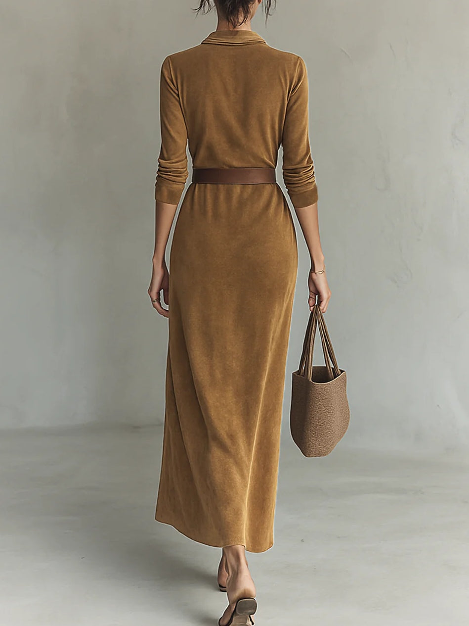 Corentine | Maxi Sweatshirt Dress with Lapel Collar