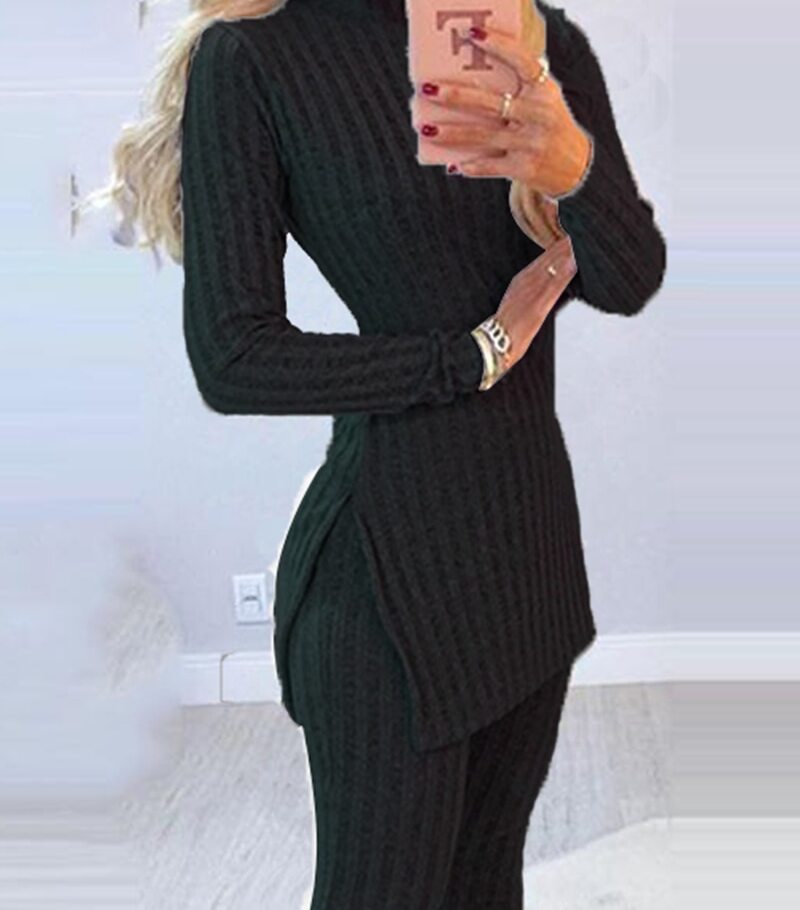Women's Ribbed Turtleneck Top and Legging Set