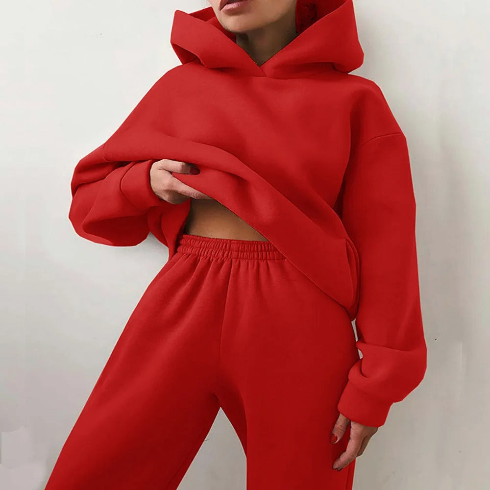 Women's Cropped Hoodie Jogger Set Two-Piece Lounge