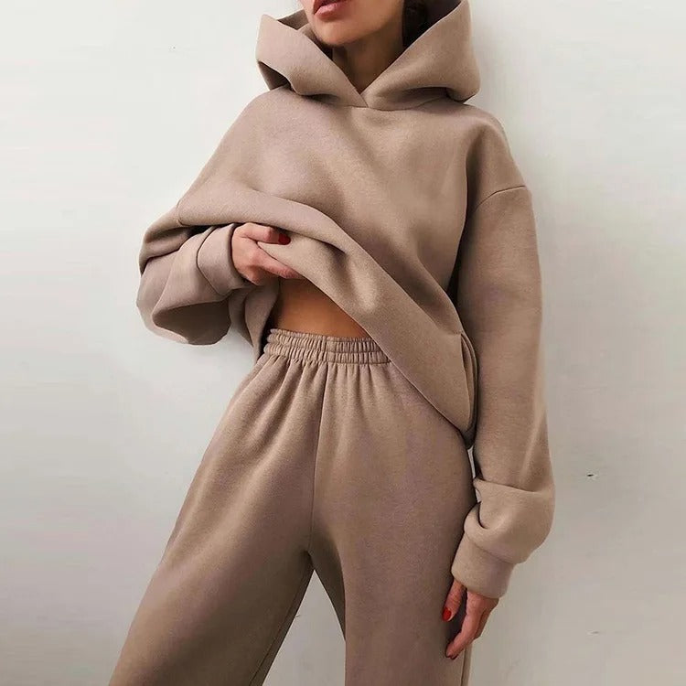 Women's Cropped Hoodie Jogger Set Two-Piece Lounge