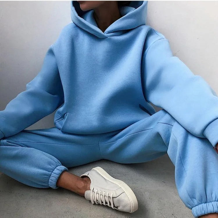 Women's Cropped Hoodie Jogger Set Two-Piece Lounge