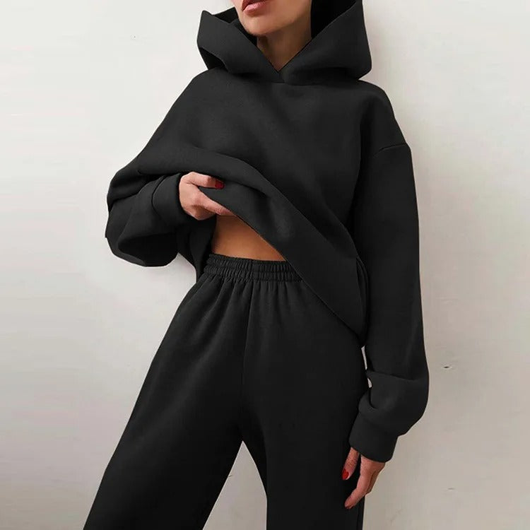 Women's Cropped Hoodie Jogger Set Two-Piece Lounge