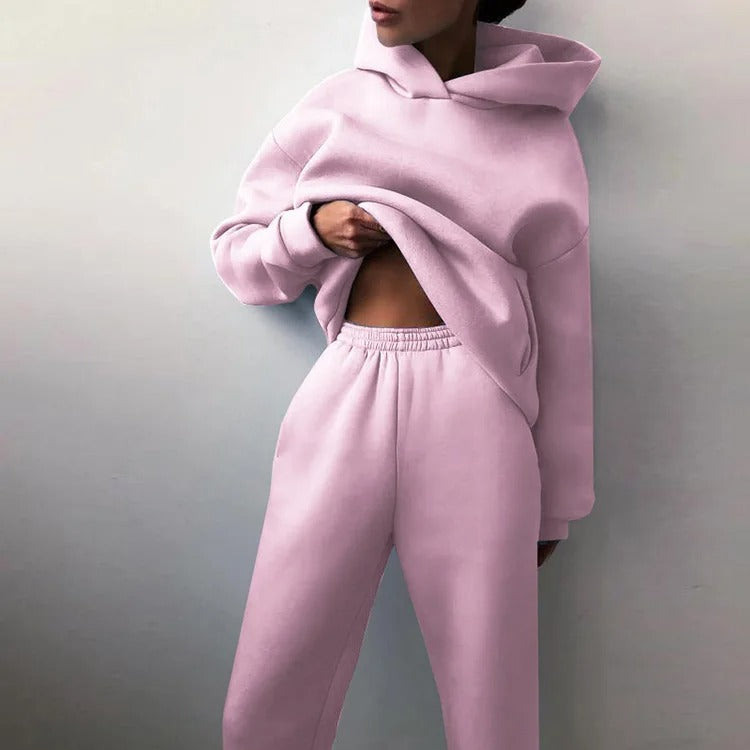 Women's Cropped Hoodie Jogger Set Two-Piece Lounge