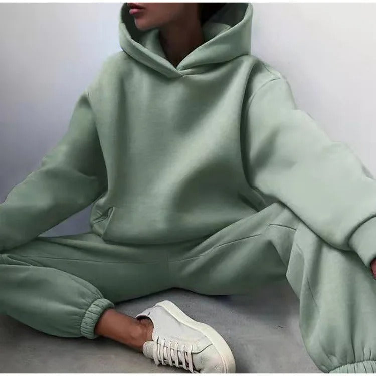 Women's Cropped Hoodie Jogger Set Two-Piece Lounge