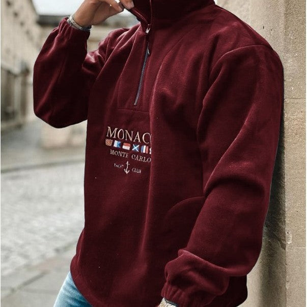 Men's Quarter-Zip Mock Neck Sweater, Long Sleeves, Graphic Front