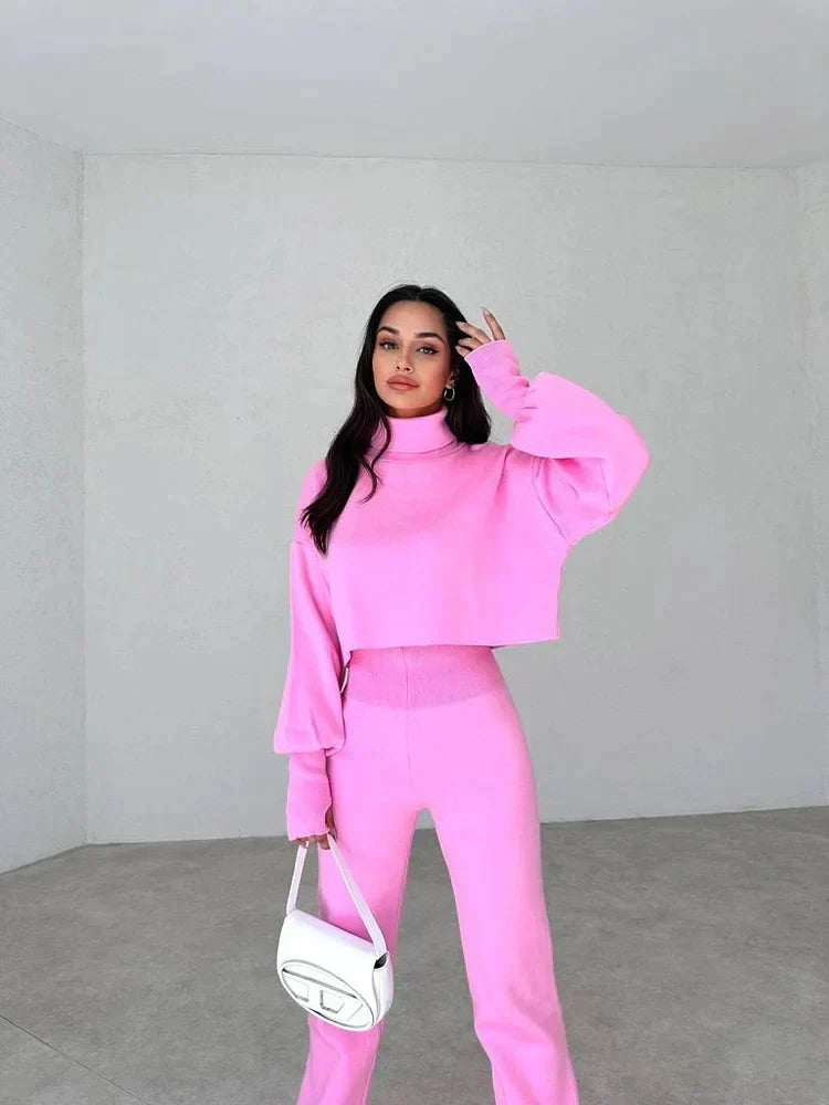 Women's Turtleneck Sweater Set with Relaxed Trousers