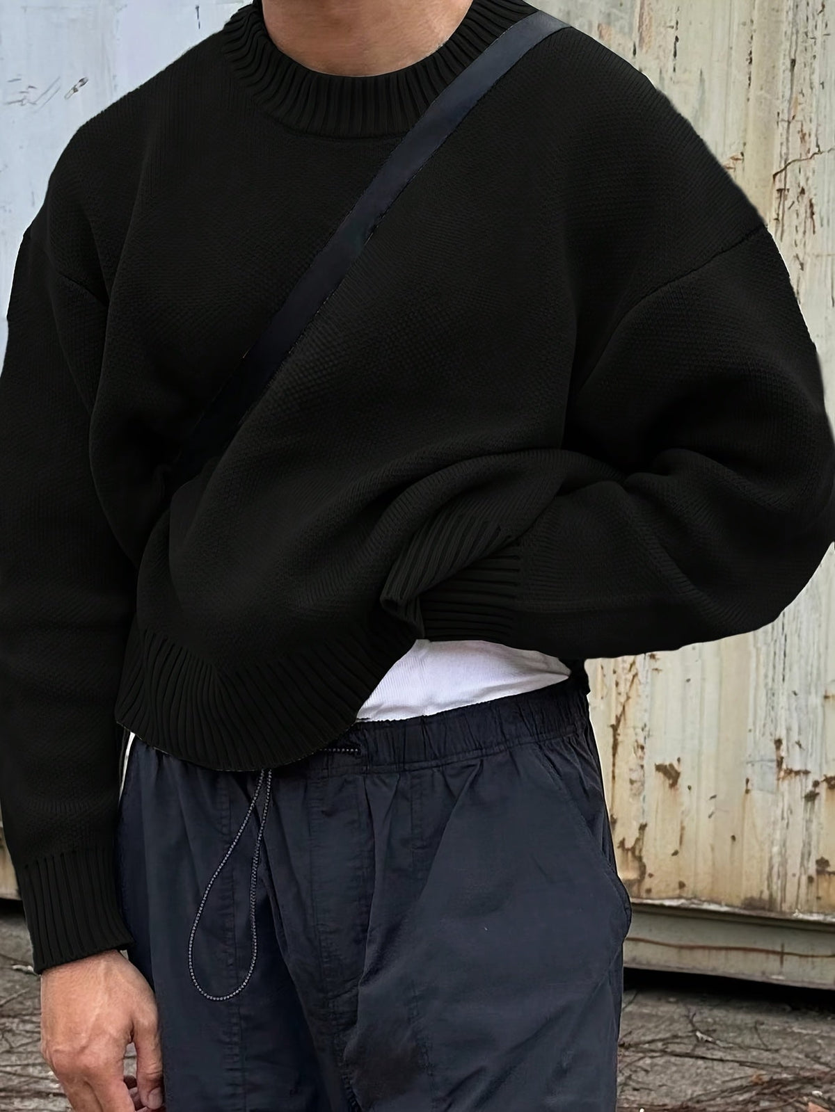 Kyle | Mens Crew Neck Knit Sweater with Dropped Shoulders | Boxy Fit, Ribbed Trim | Cream, Gray and More XS-XL