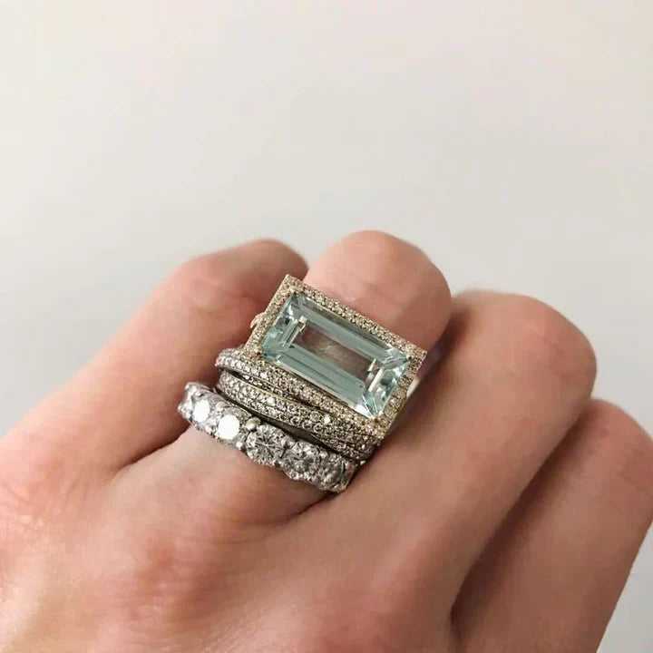 Turquoise Ring Set | White Gold Stackable Rings
