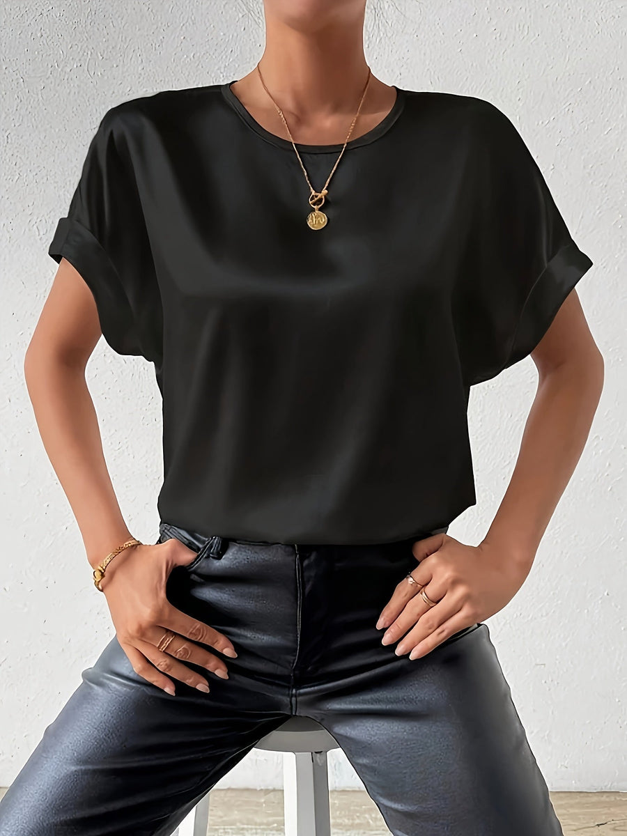 Women's Short Sleeve Blouse in Satin-Finish Cotton Blend