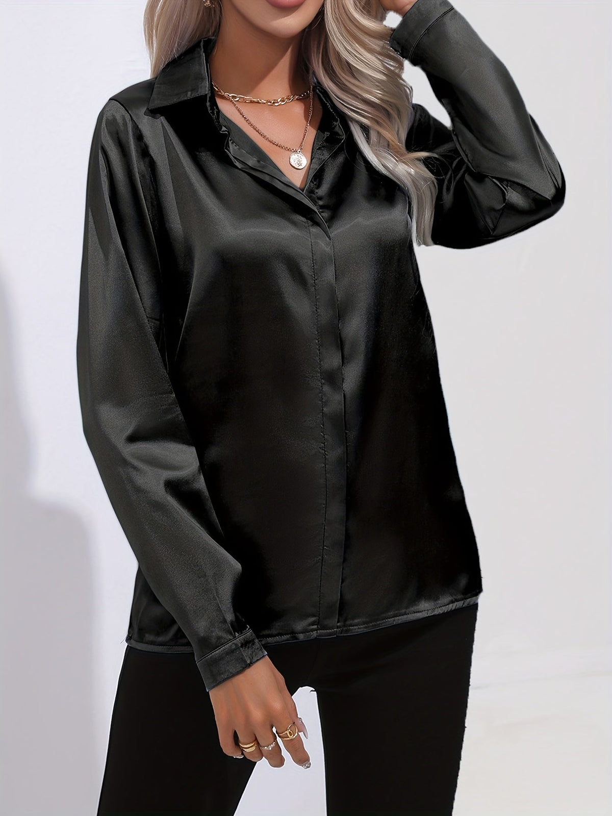 Sarah | Women’s Button Down Long Sleeve Satin Blouses