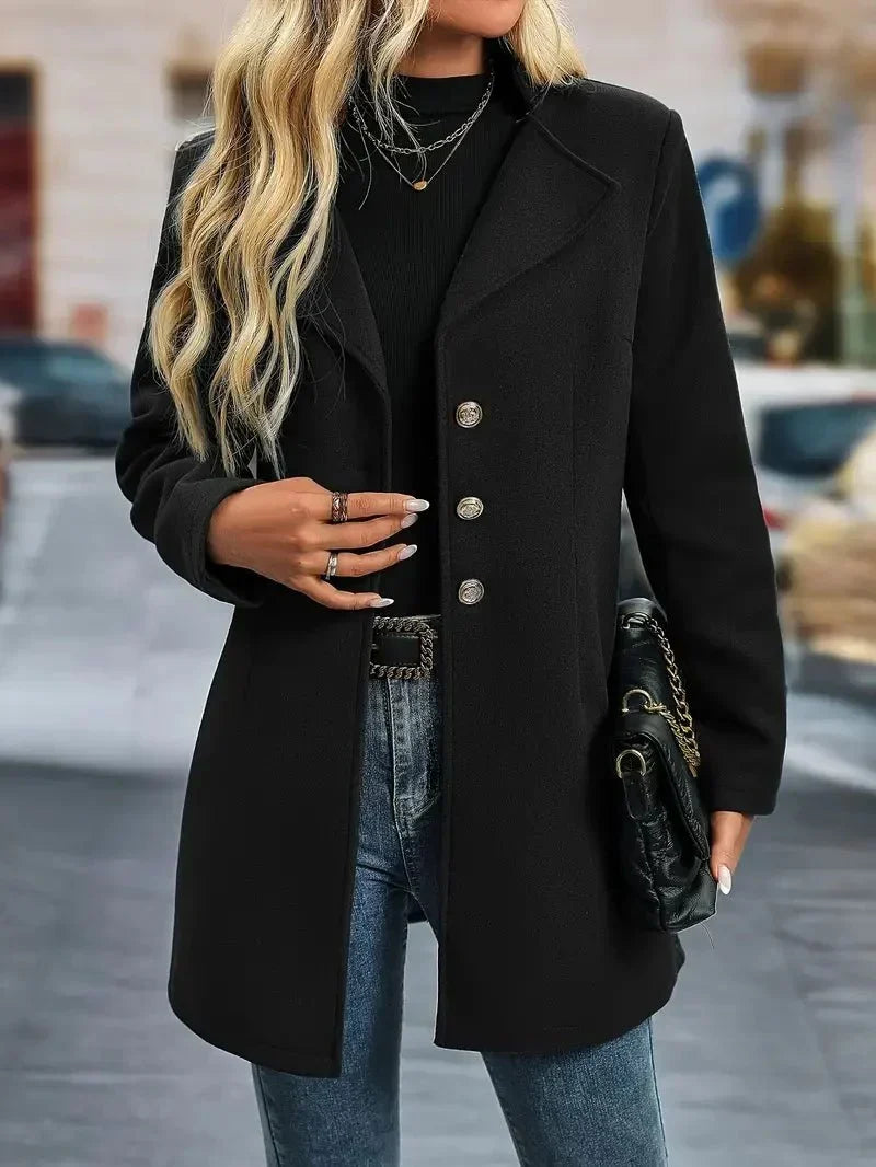 Women's Button-Front Blazer Coat with Notch Lapel