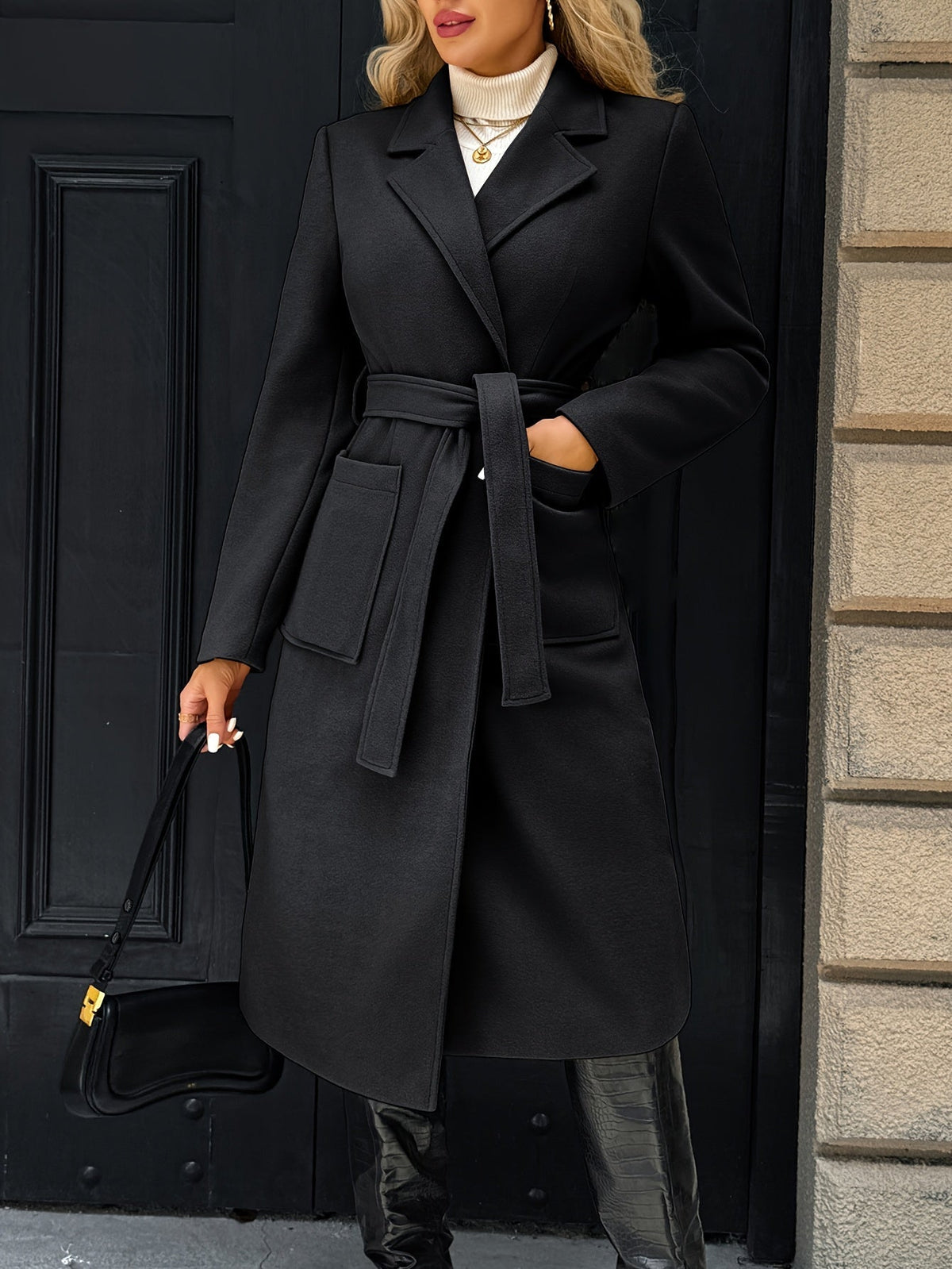 Women's Coat with Waist Belt and Pockets | For Winter | Size S-XL | Camel, Light Brown, Black, Grey