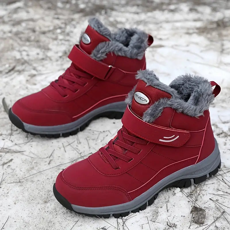 Women's Snow Boots with Plush Lining | Water-Repellent Faux Leather Upper and Strap | Sizes 7-12.5, 3 Colors