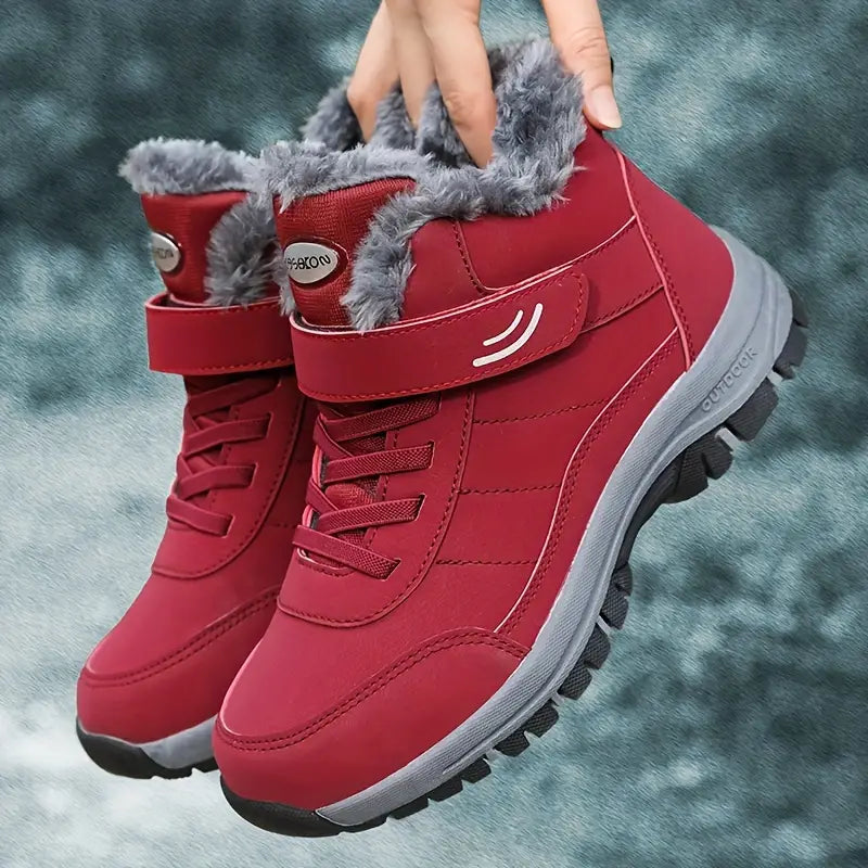 Women's Snow Boots with Plush Lining | Water-Repellent Faux Leather Upper and Strap | Sizes 7-12.5, 3 Colors