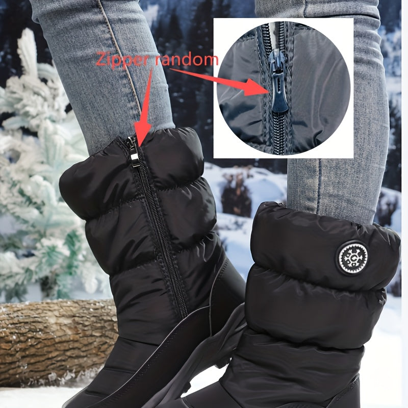 Women's Waterproof Winter Snow Boots Mid Calf Faux Fur Lined Side Zip