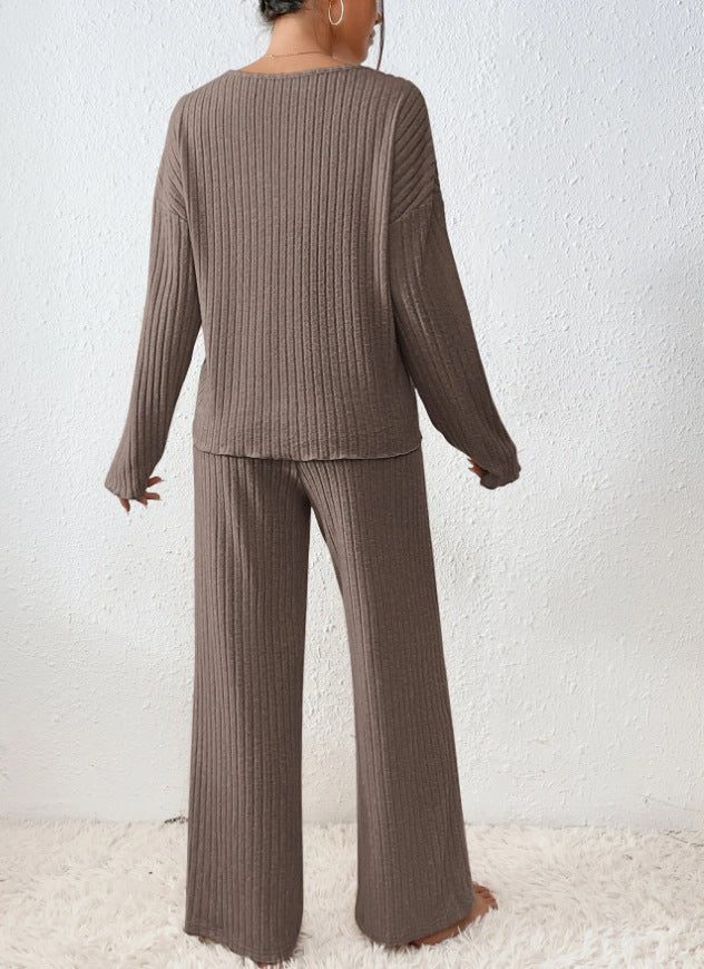 Adaline | Ribbed Knit Sweater Set with Long Sleeves and V-Neck for Women