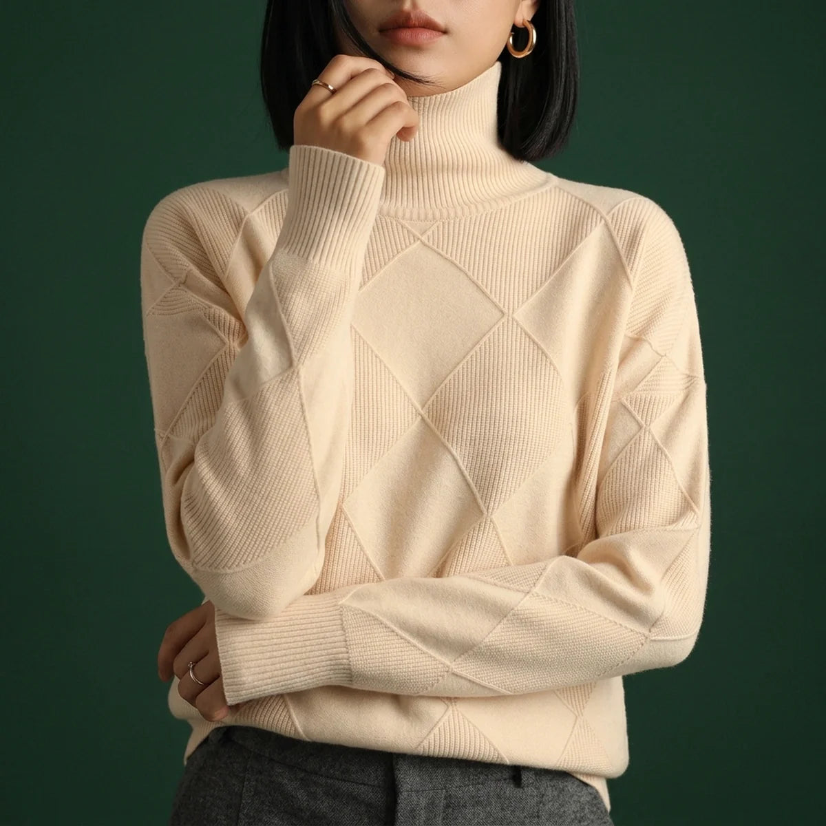 Adelaide Diamond Knit Turtleneck Sweater