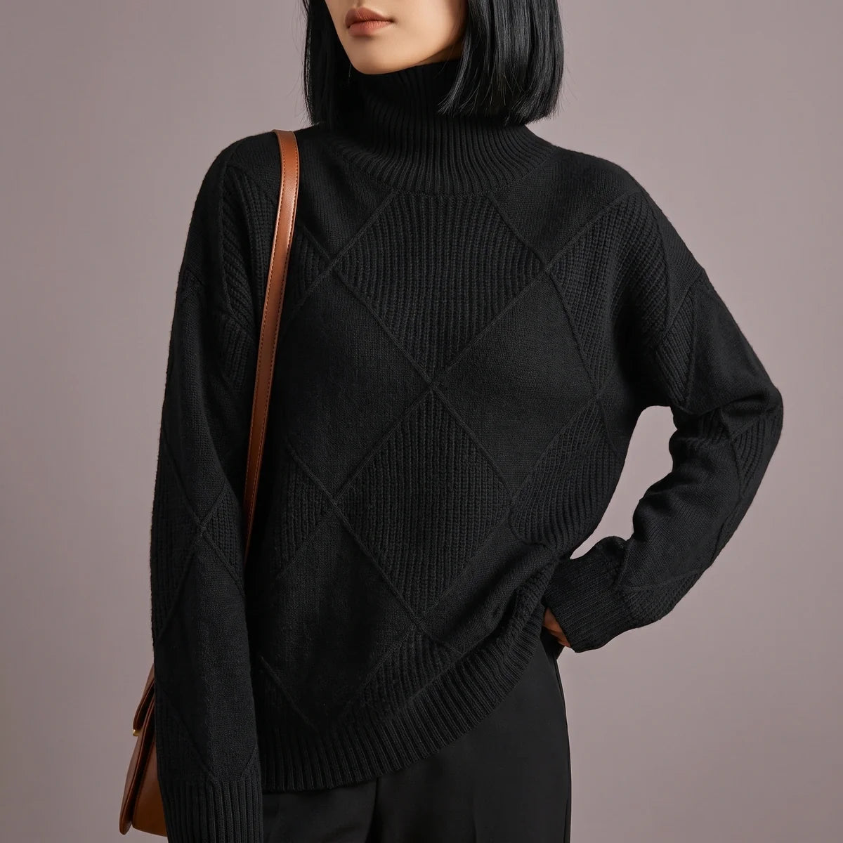 Adelaide Diamond Knit Turtleneck Sweater