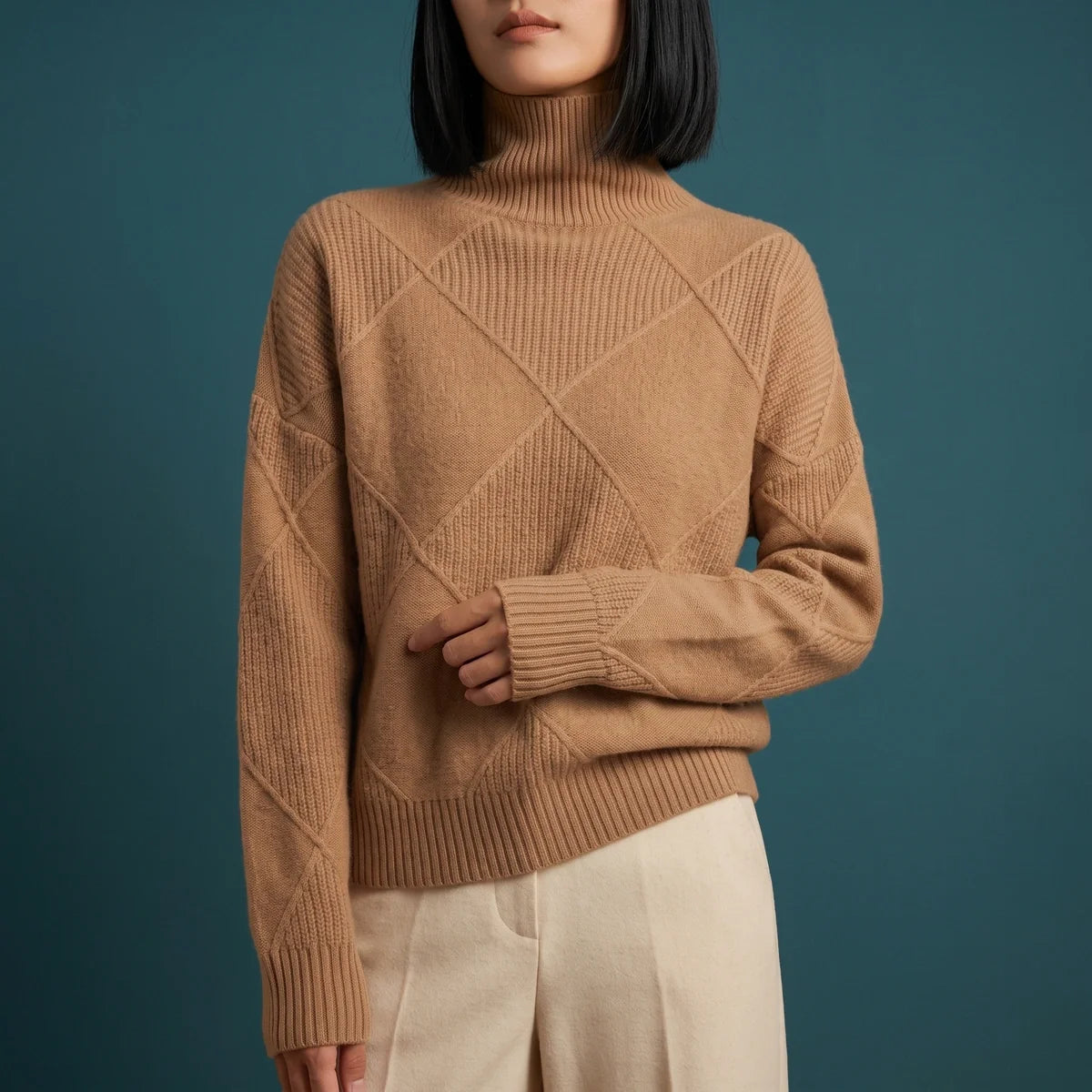 Adelaide Diamond Knit Turtleneck Sweater