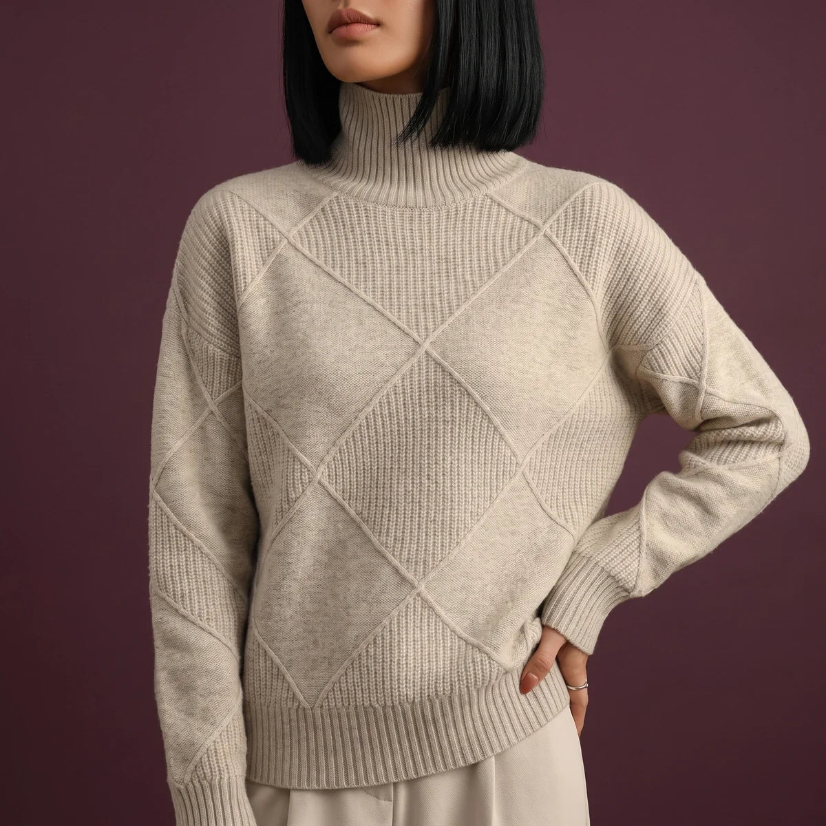 Adelaide Diamond Knit Turtleneck Sweater