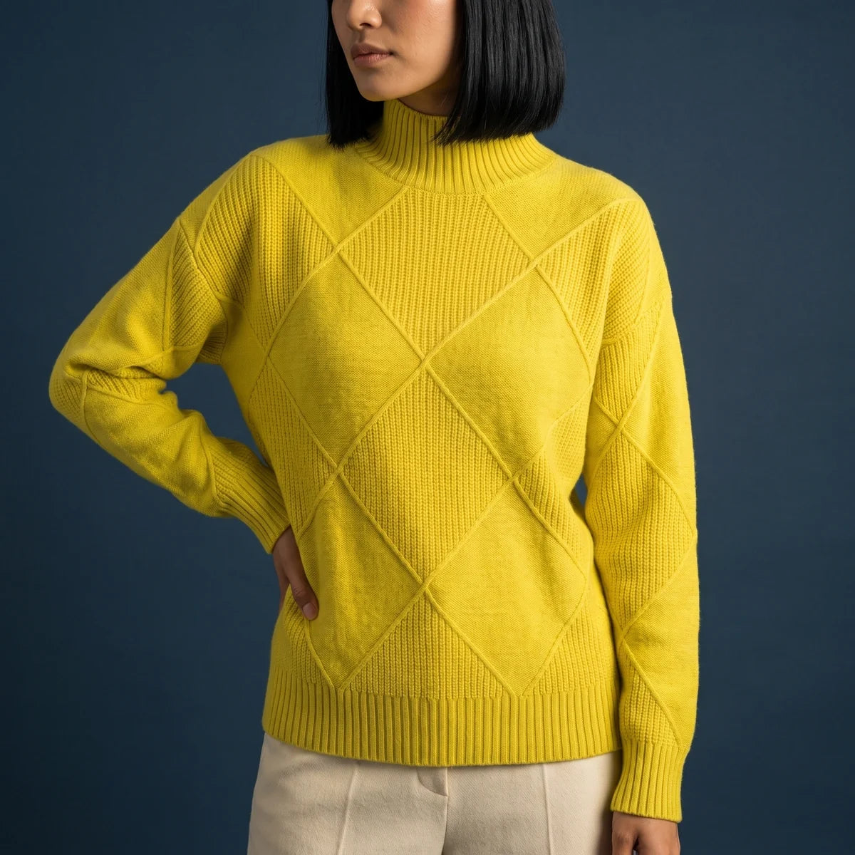 Adelaide Diamond Knit Turtleneck Sweater