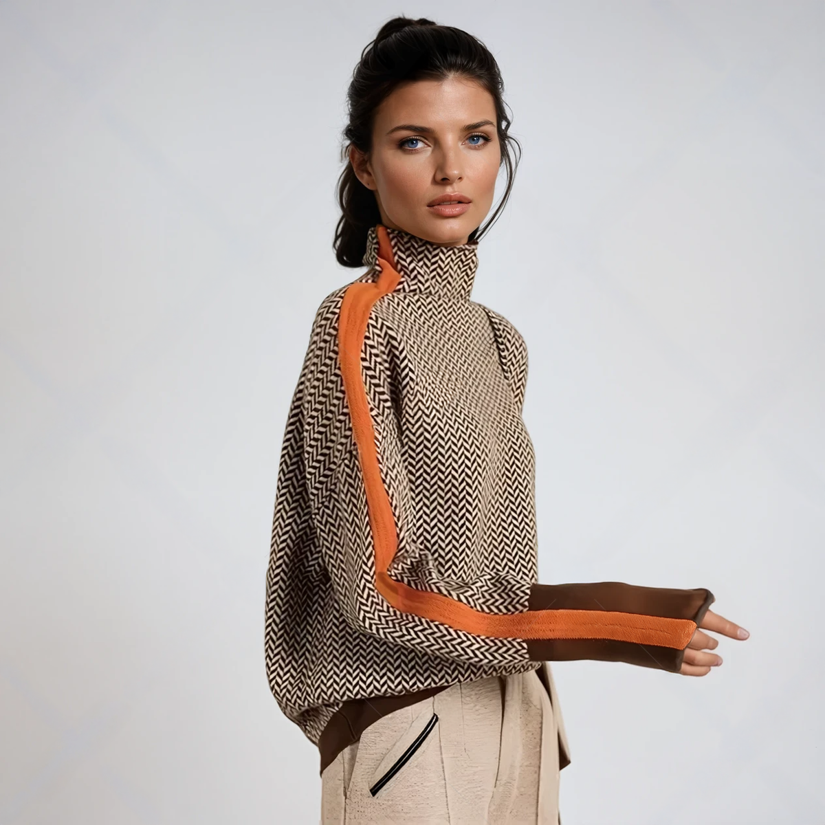 Women's Herringbone Turtleneck Jumper, Long Sleeves