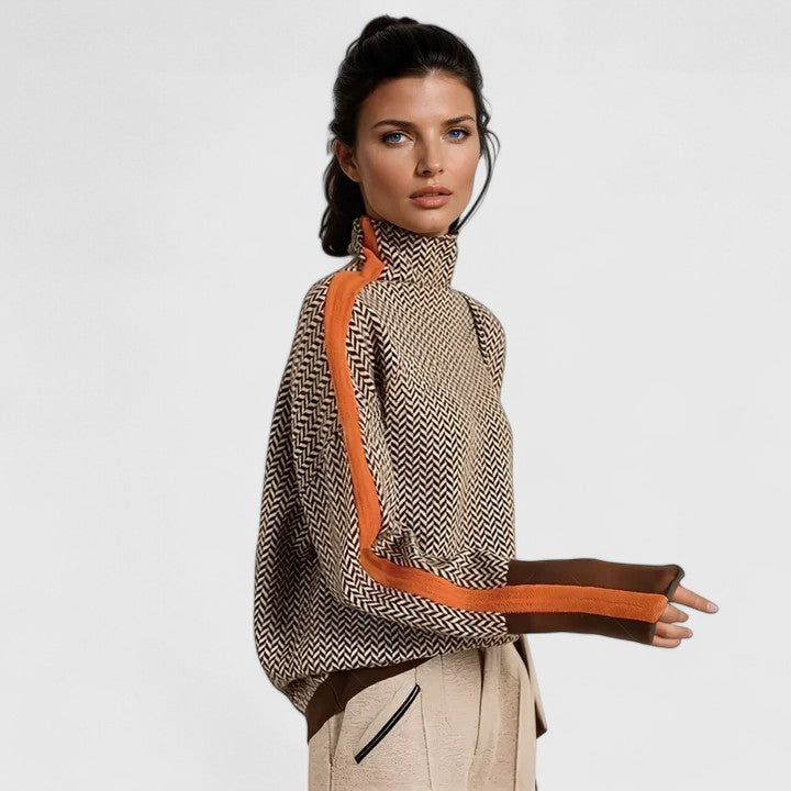 Eugenie Chevron Stripe High Collar Sweater