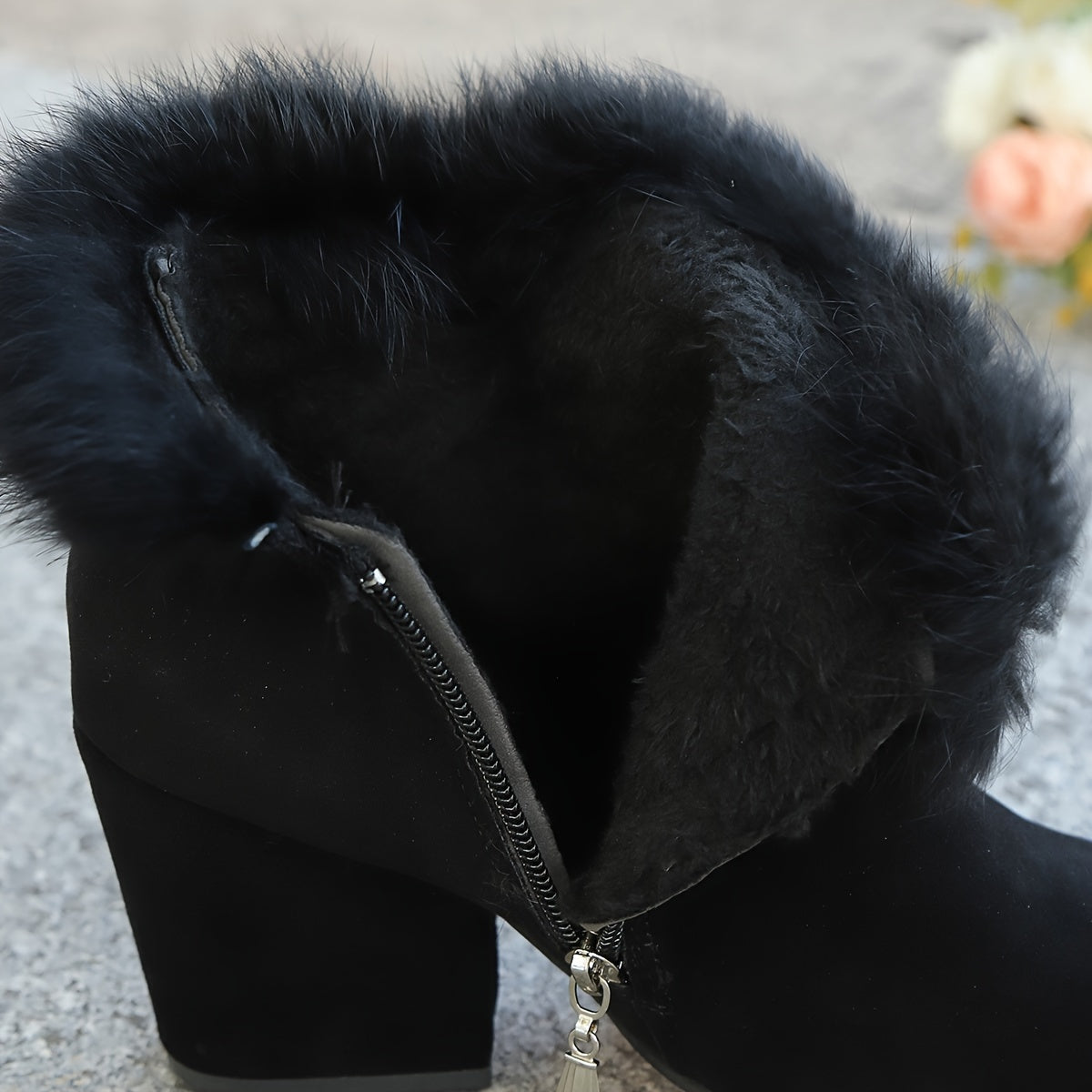 Women's Faux Fur Trim Ankle Boots with Block Heel