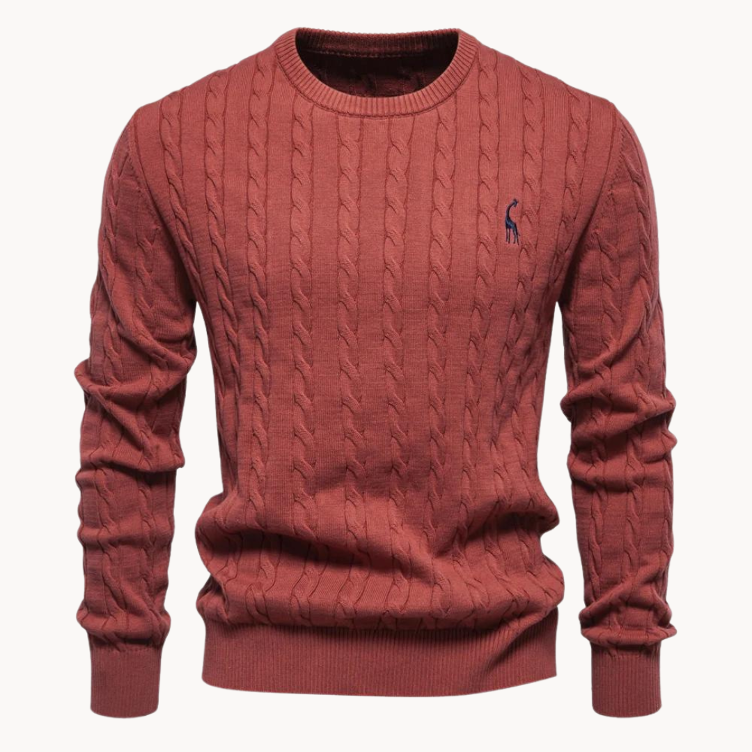Men's Cable Knit Sweater, Crew Neck, Long Sleeves