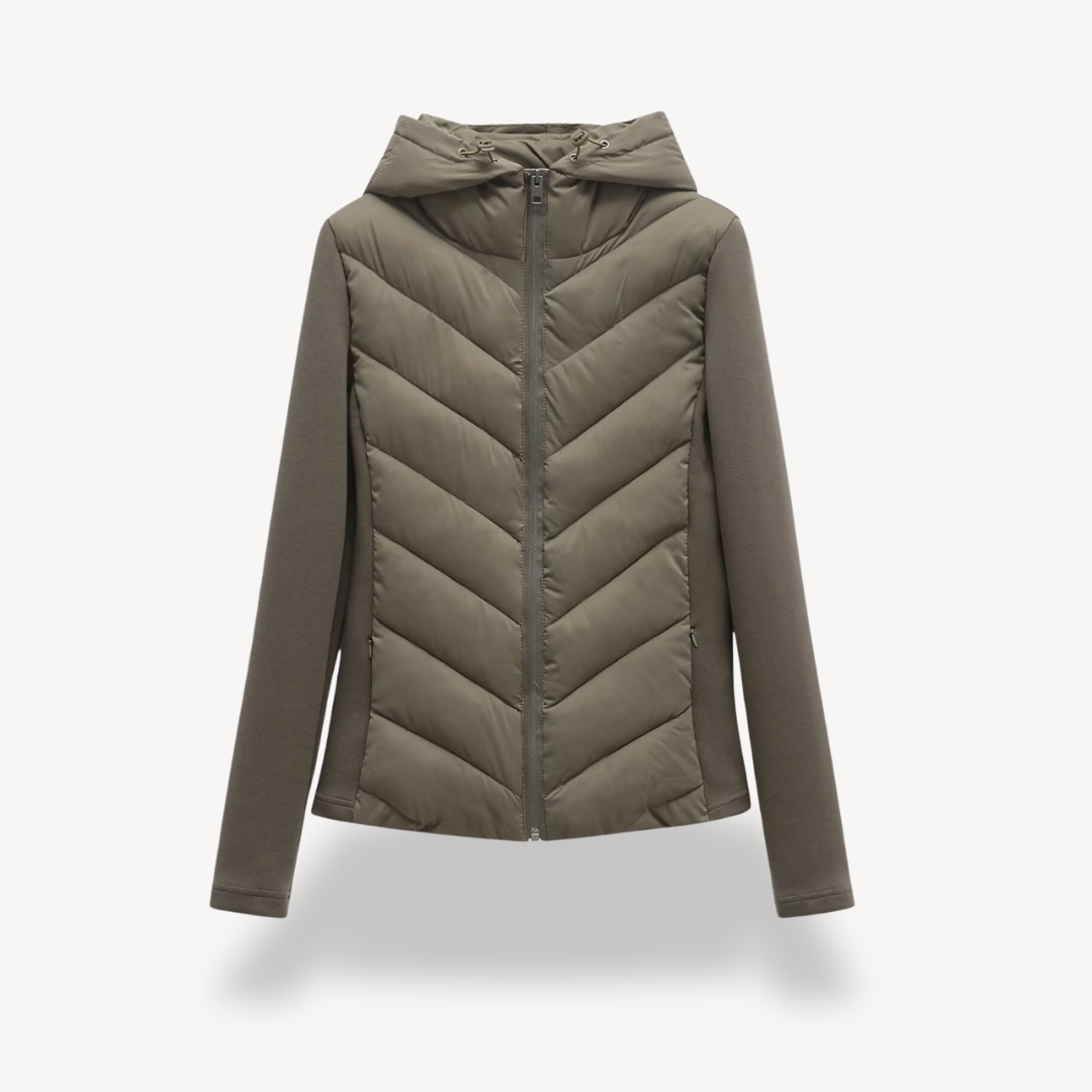 Women's Quilted Hooded Jacket with Chevron Stitch Detail