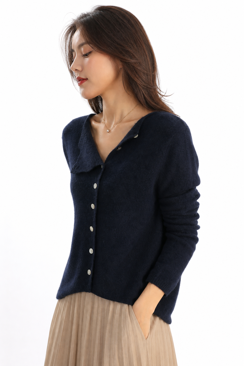 Noemie Asymmetric Button Knit Sweater