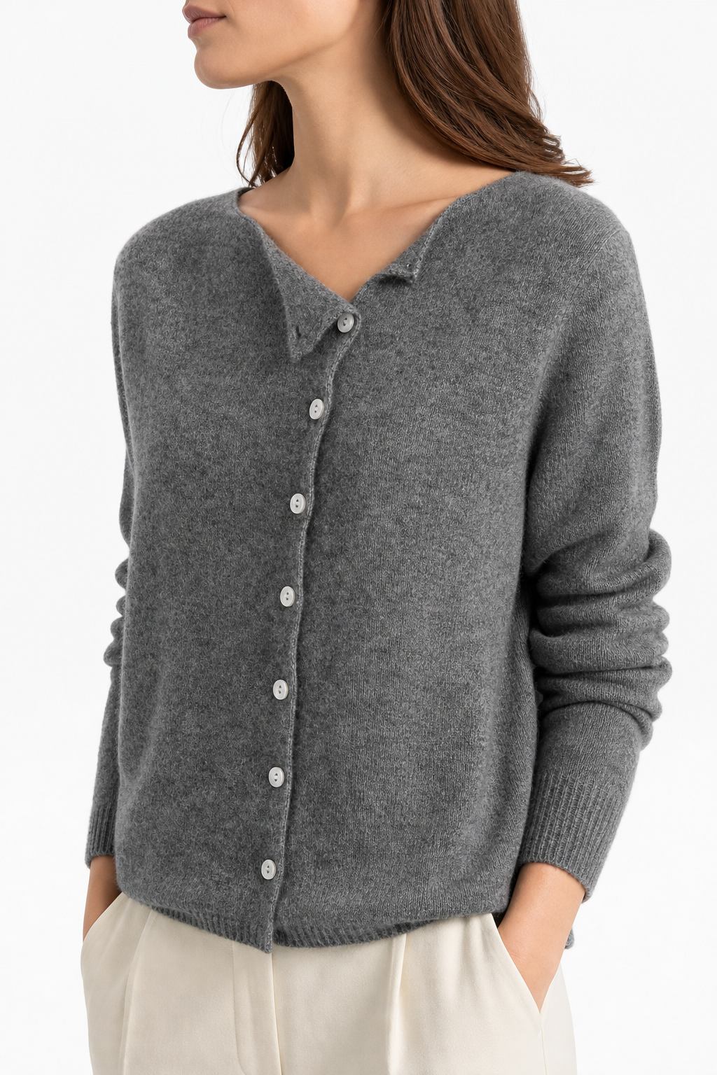 Noemie Asymmetric Button Knit Sweater