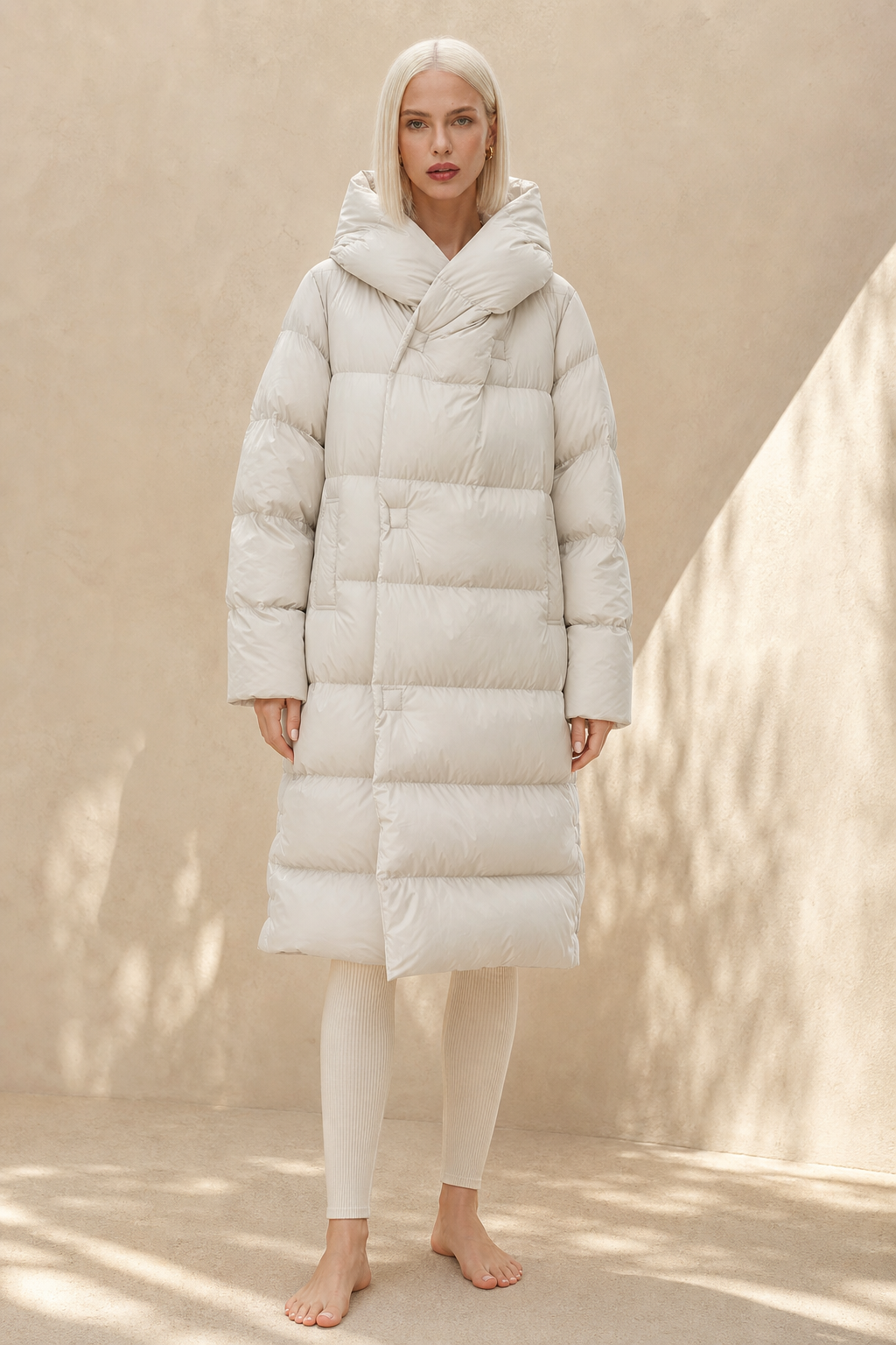 Autumn | Womens Long Down Parka with Hood | Duck Down Fill, Long Cut, Hidden Front Closure | Coffee, Black, White S-L