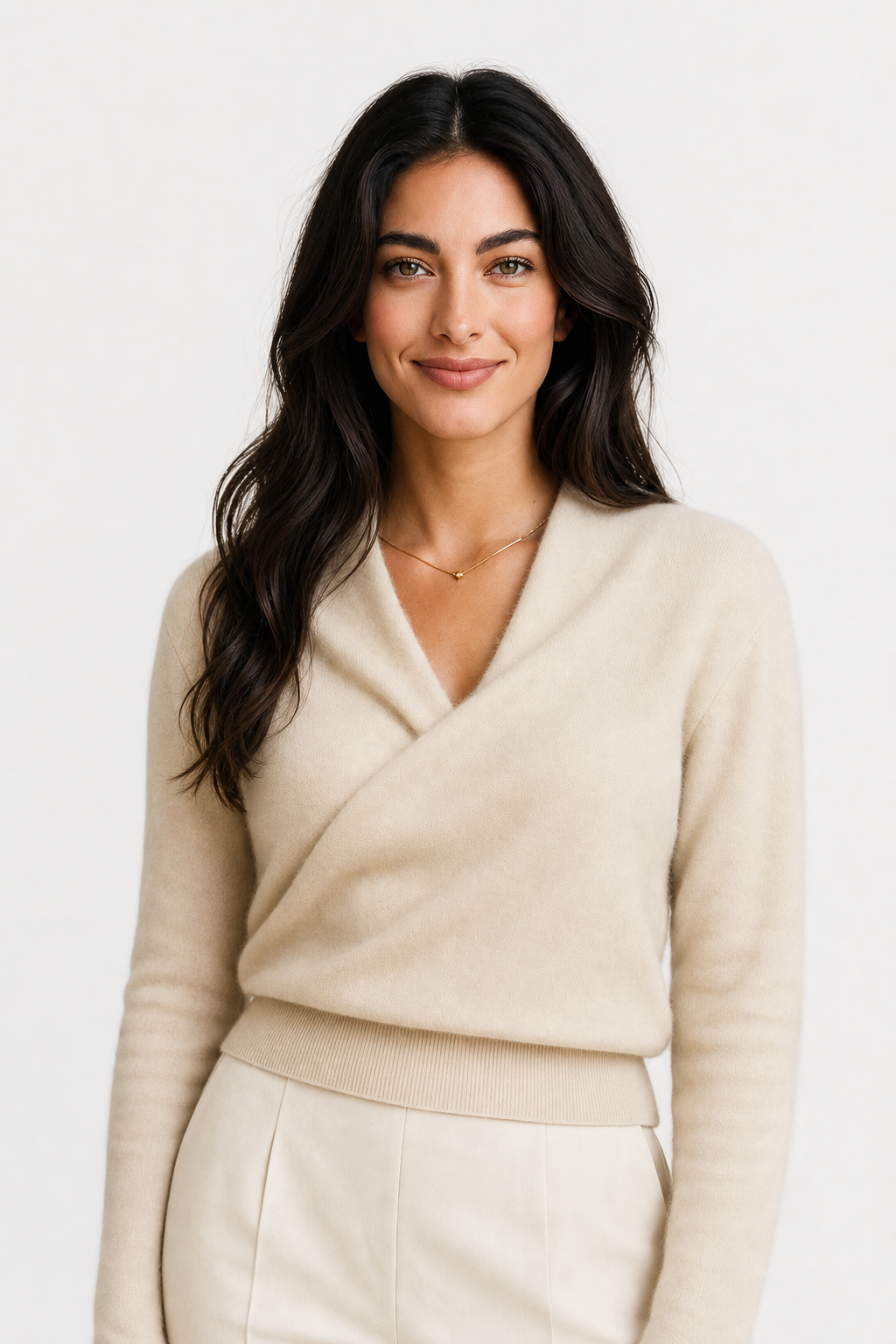 Teresa | Womens Cashmere Sweater with Crossover Collar | Standard Fit, Hand Wash | Pink, Red, Ivory and More XS-XL