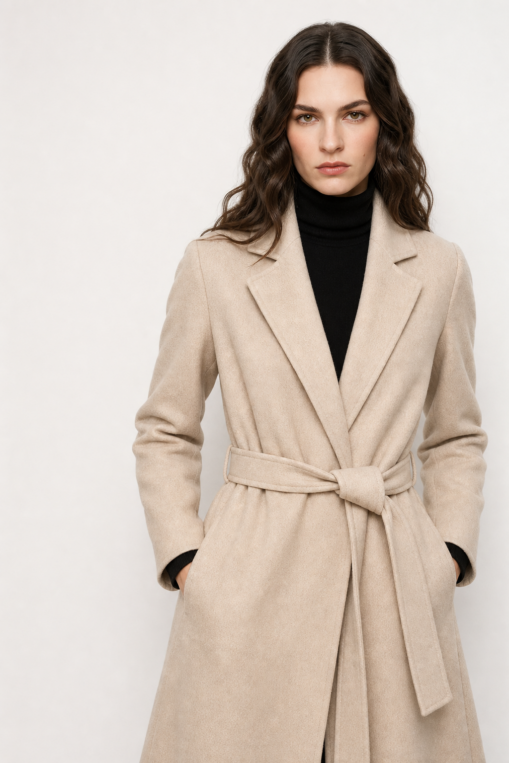 Claire | Womens Belted Wool Coat in Midi Length | Cinched Waist, Warm Without Bulk | Vintage, Ivory, Black S-XL