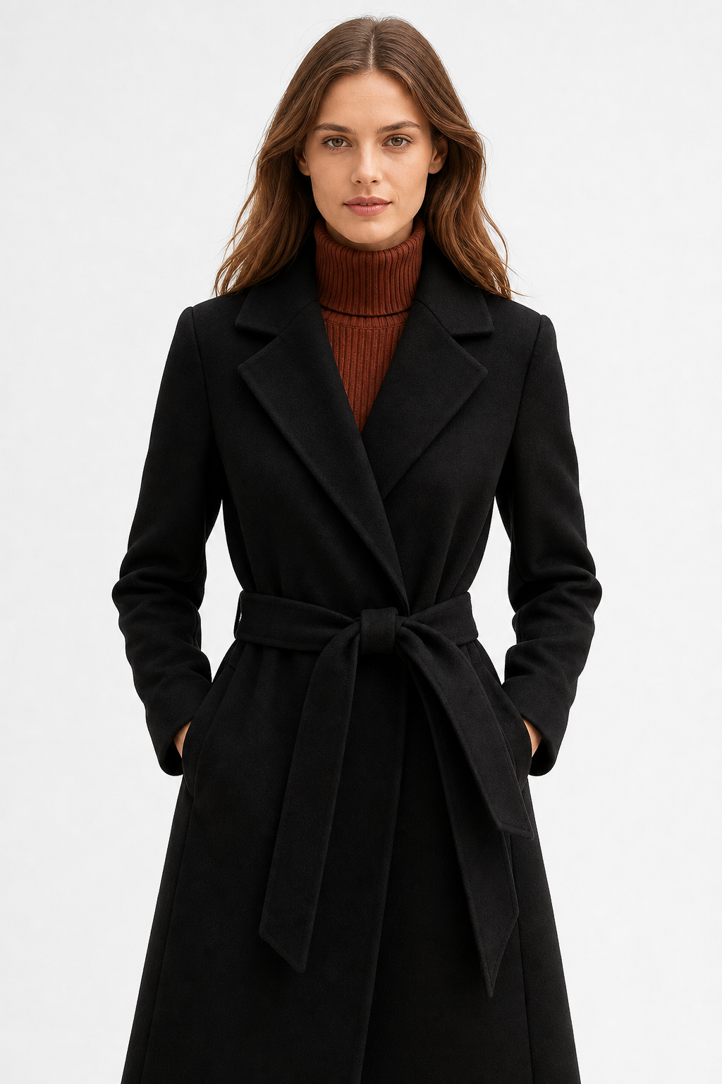 Claire | Womens Belted Wool Coat in Midi Length | Cinched Waist, Warm Without Bulk | Vintage, Ivory, Black S-XL