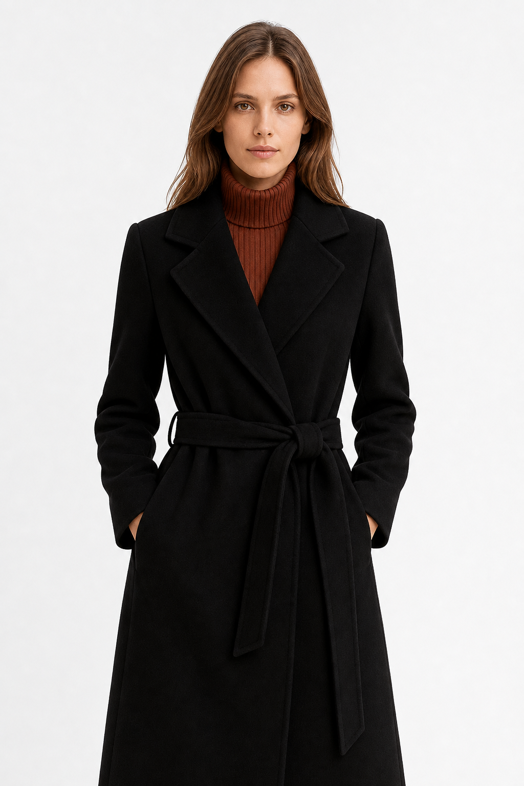 Claire | Womens Belted Wool Coat in Midi Length | Cinched Waist, Warm Without Bulk | Vintage, Ivory, Black S-XL