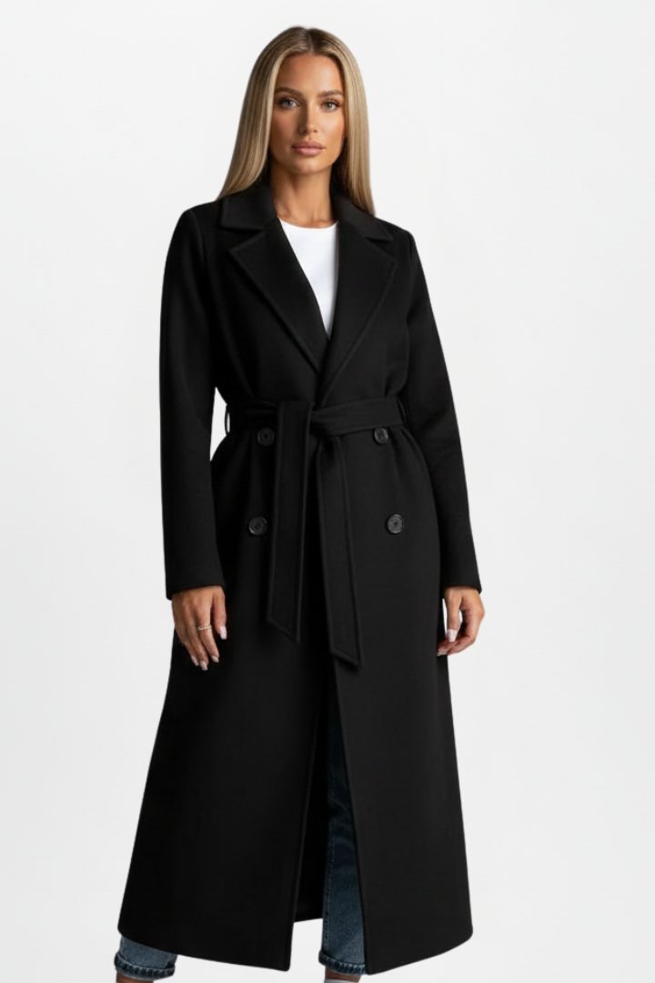 Aida | Wool Double-Breasted Longline Winter Coat with Belt for Women