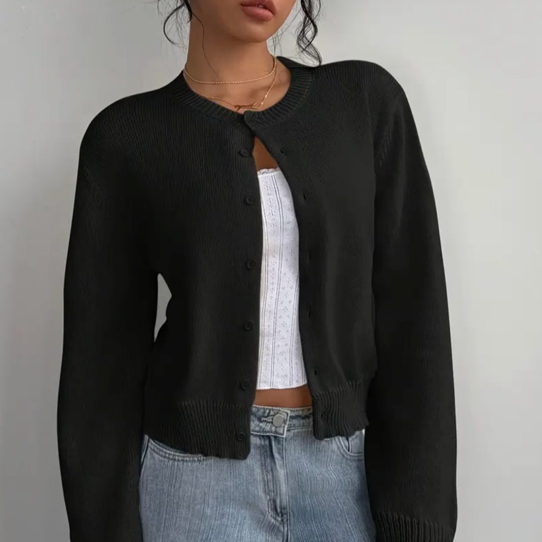 Aila | Ribbed Knit Cropped Cardigan with Button-Up for Women