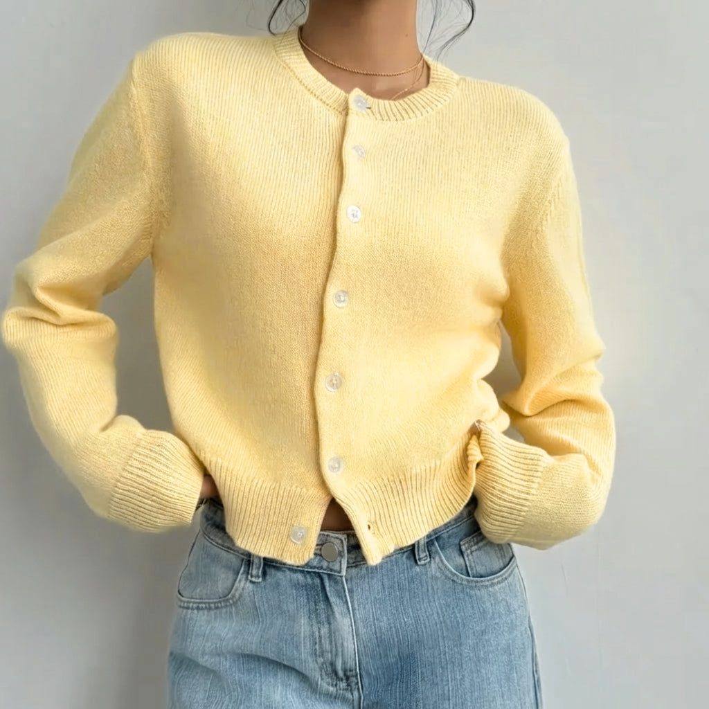 Aila | Ribbed Knit Cropped Cardigan with Button-Up for Women