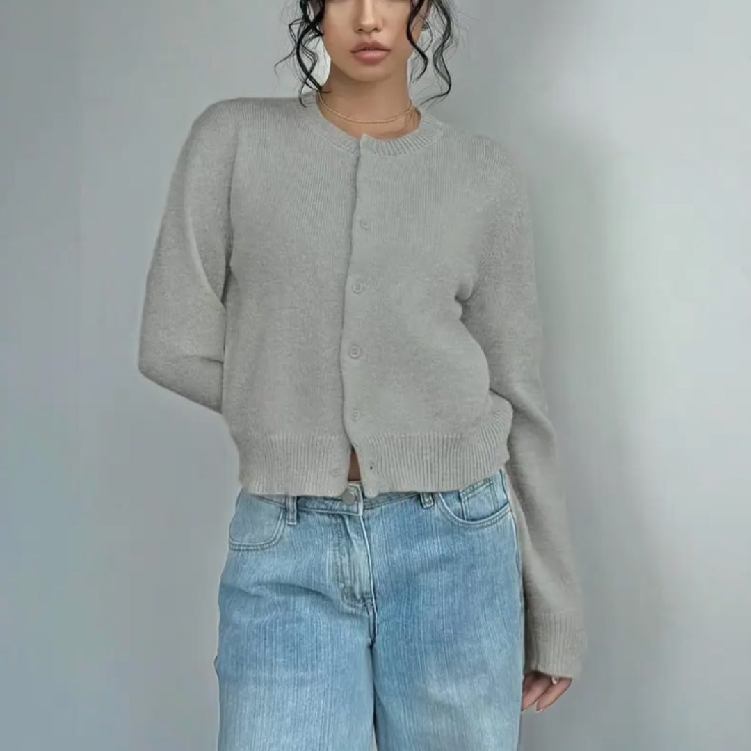 Aila | Ribbed Knit Cropped Cardigan with Button-Up for Women