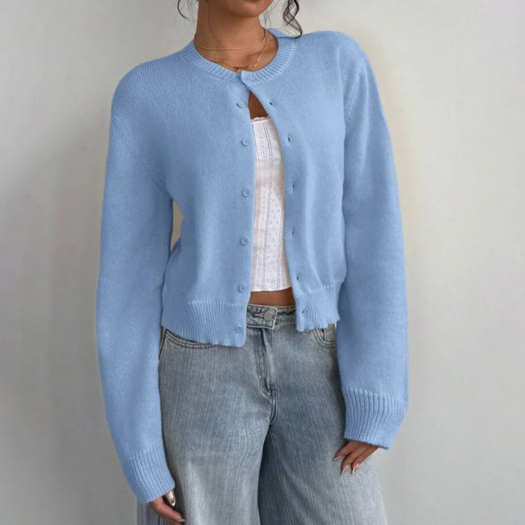 Aila | Ribbed Knit Cropped Cardigan with Button-Up for Women